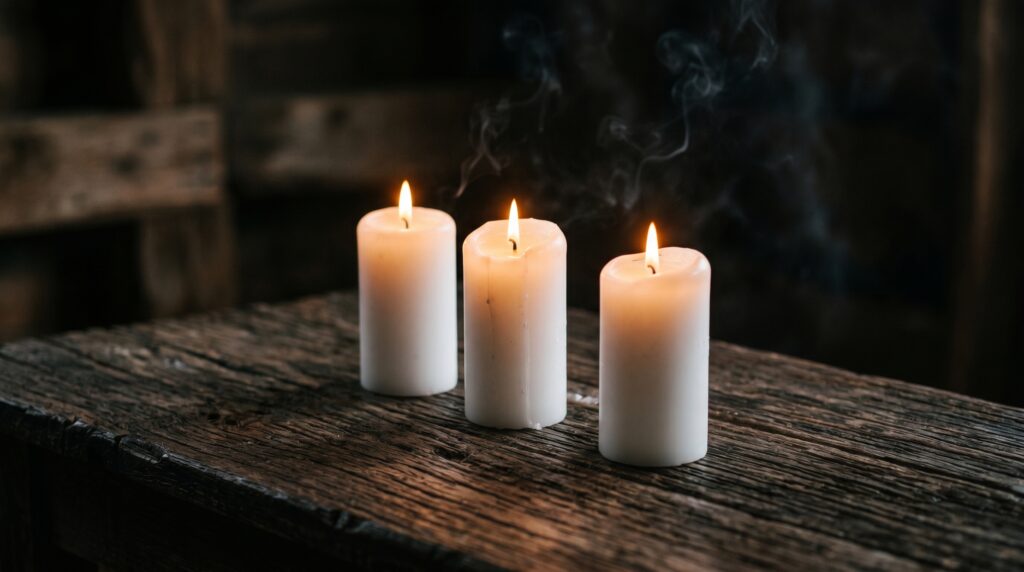 Memorial candles glowing softly on weathered wood in remembrance — North Carolina wrongful death lawyer at Harman Law